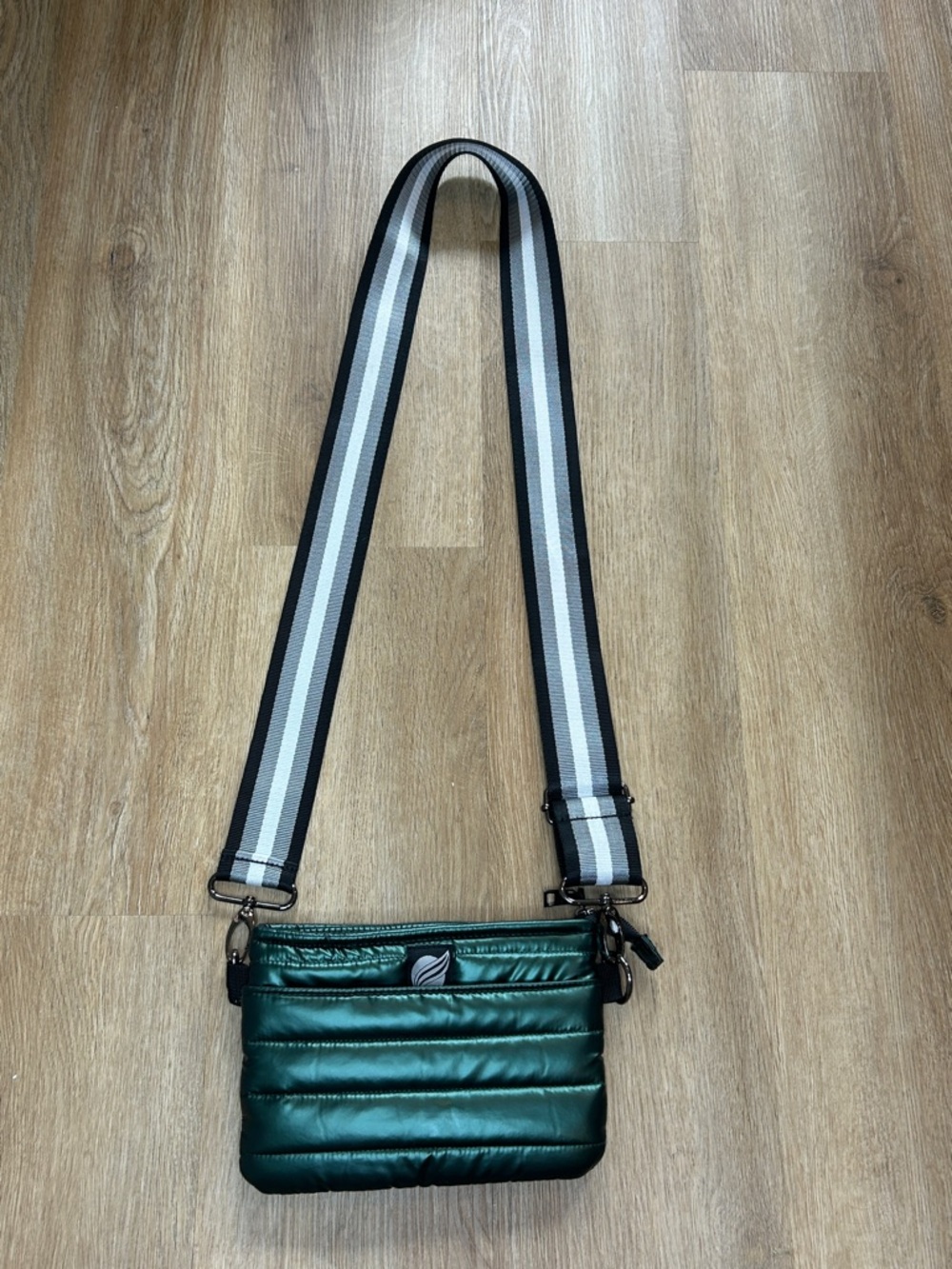 THINK ROYLN Emerald Quilted Crossbody with Striped Strap